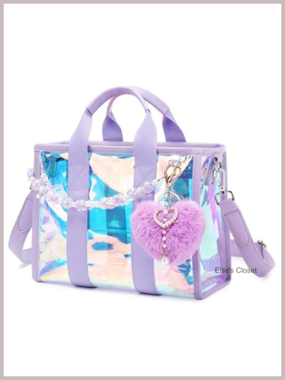 Iridescent Clear Crossbody Bag Women Tote Stadium Approved PVC Water Resistant